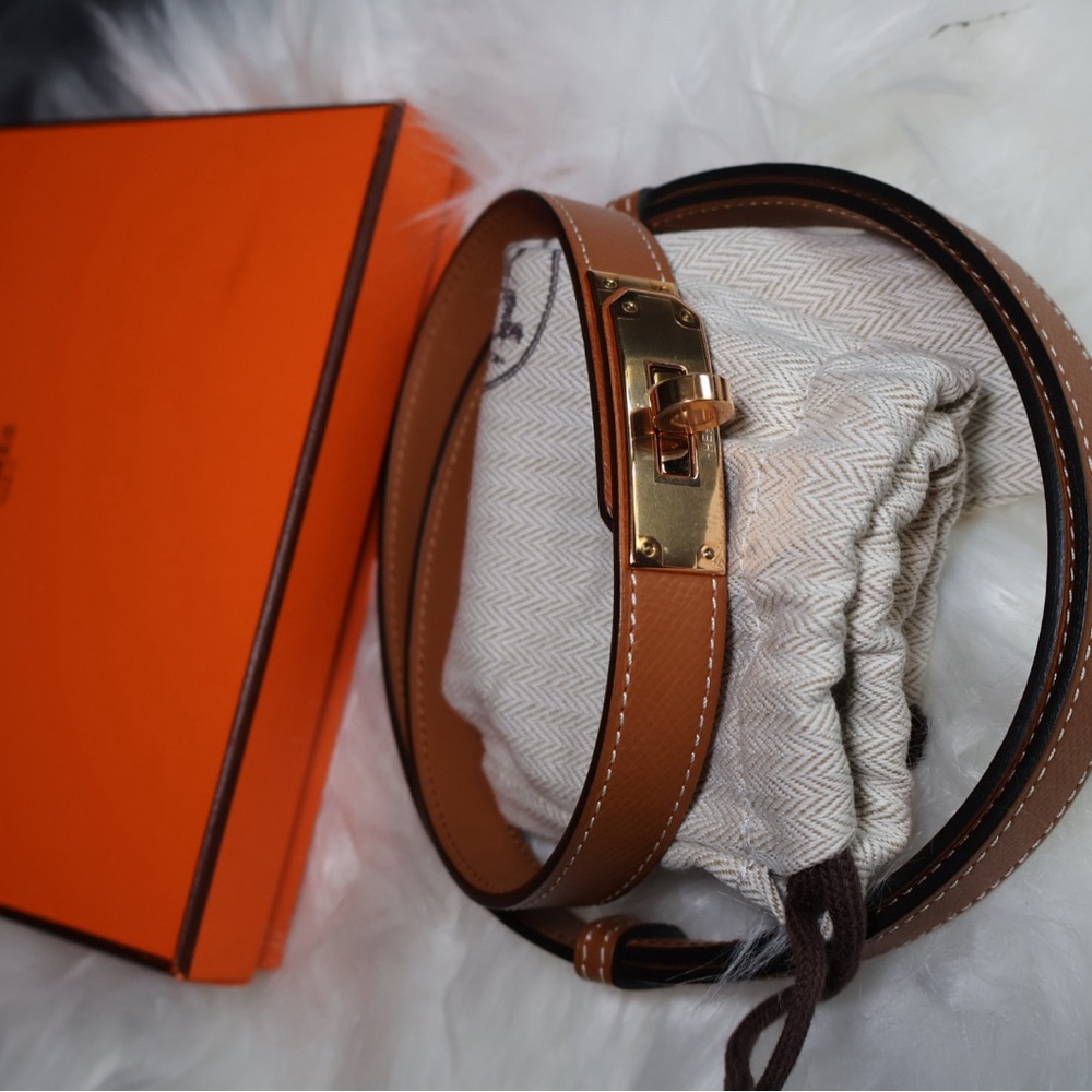 Brown Leather Belt with Gold Buckle
